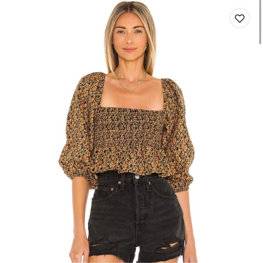 Faithfull the Brand 100% Linen Vivica Top In Cardette Floral Print. Size 4.